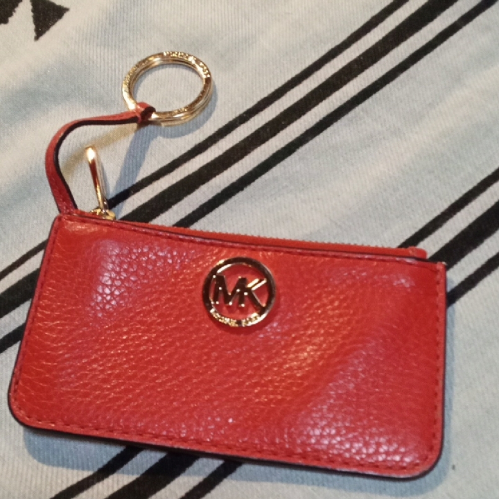 Michael Kors Red Leather Keychain Wallet